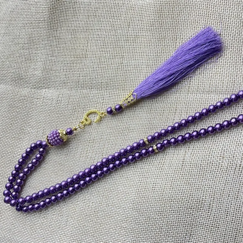 Nuevas perlas de vidrio borla estilo turco Rosario musulmán cuentas de oración islámica pulsera para mujeres accesorios de joyería 6mm 99 Uds: Rodio plateado