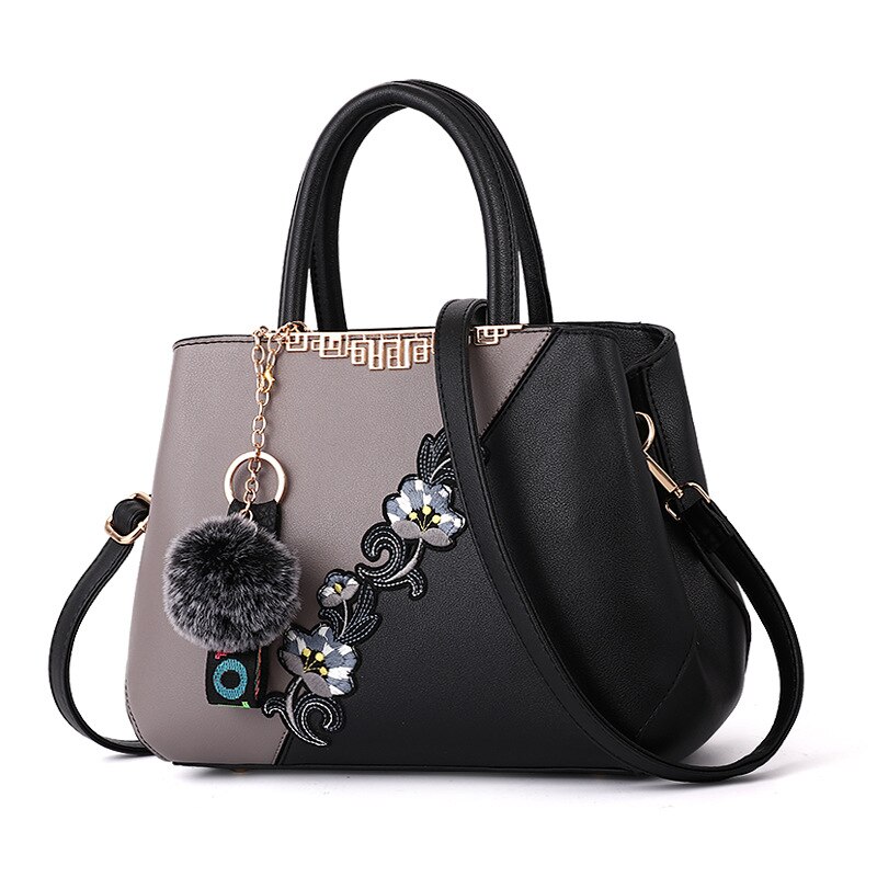 Bolso de mano con bordado de flores para mujer, bolsa de hombro con bordado de flores,: gray2