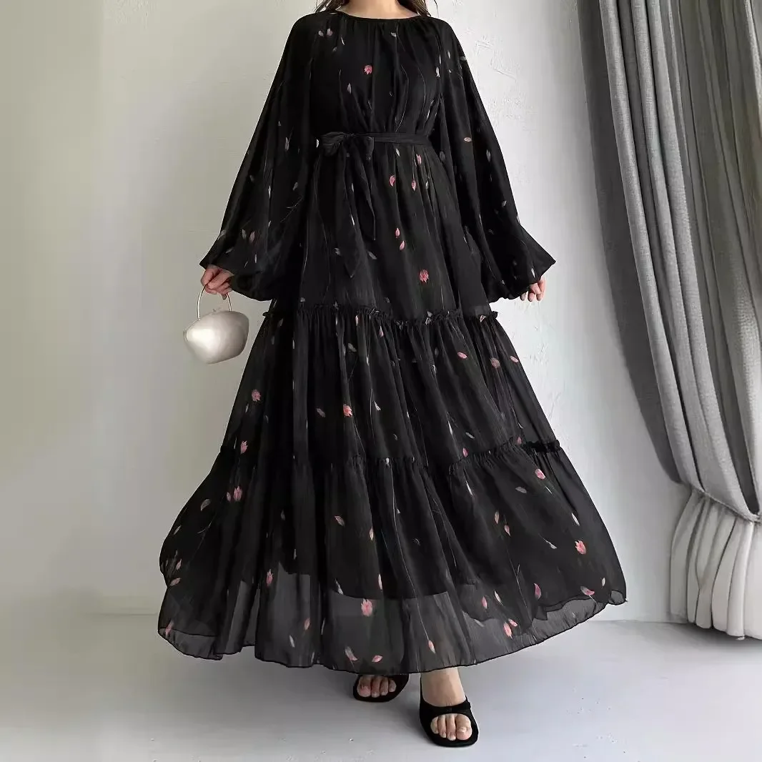 Moslim Gewaad Voor Vrouwen In Dubai, Saudi-Arabië. Marokkaanse Abaya, Modieuze Chiffon Gordel Gewaad, Modieuze En Elegante Jurk.: XXL / Bruin