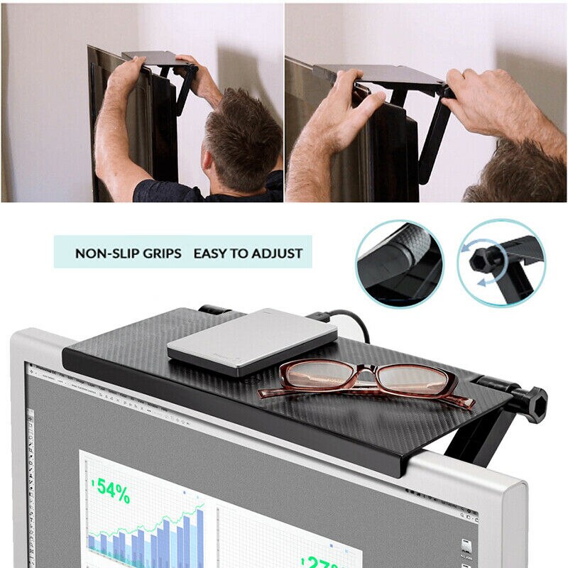 Office Clip Storage Rack Magazine Rack TV Screen Top Storage Shelf Rack Holder Durable Multifunction for Home Office Organizers