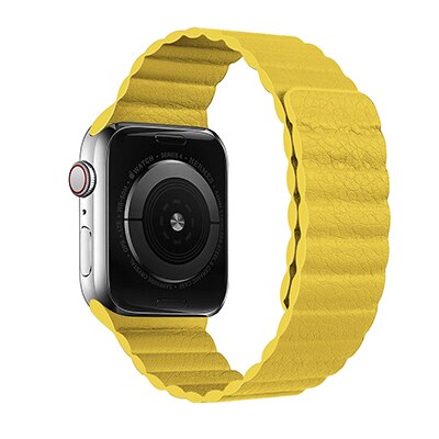 Magnetisk rem til apple watch læderløkke til apple watch rem 44mm 40mm erstatning iwatch series 5 4 3 2 1 urremme: Gul / For 42mm og 44mm
