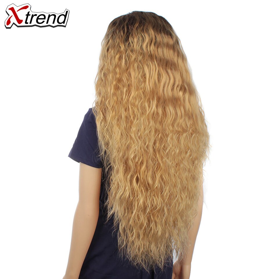 Xtrend cabelo longo encaracolado peruca para mulheres perucas sintéticas preto loira peruca 30 polegada tamanho médio perruque: Marrom