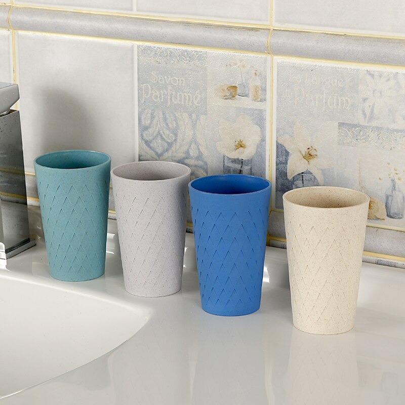 Juego de soporte para cepillo de dientes de paja de trigo Set de accesorios de baño, vaso, jabonera, dispensador de jabón, 4 unidades