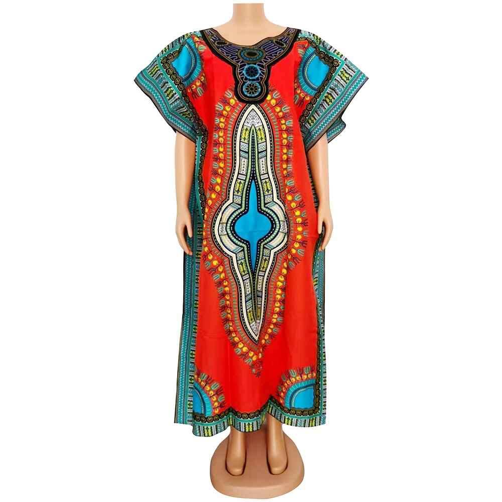 Dashikiage Women's 100% Cotton African Print Dashiki Stunning African Ladies Dress: Orange