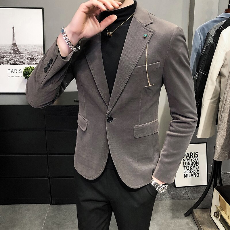 de de negocios chaquetas de los hombres de primavera y otoño de Color sólido botón Formal traje de trabajo diario Casual de chaqueta de ropa