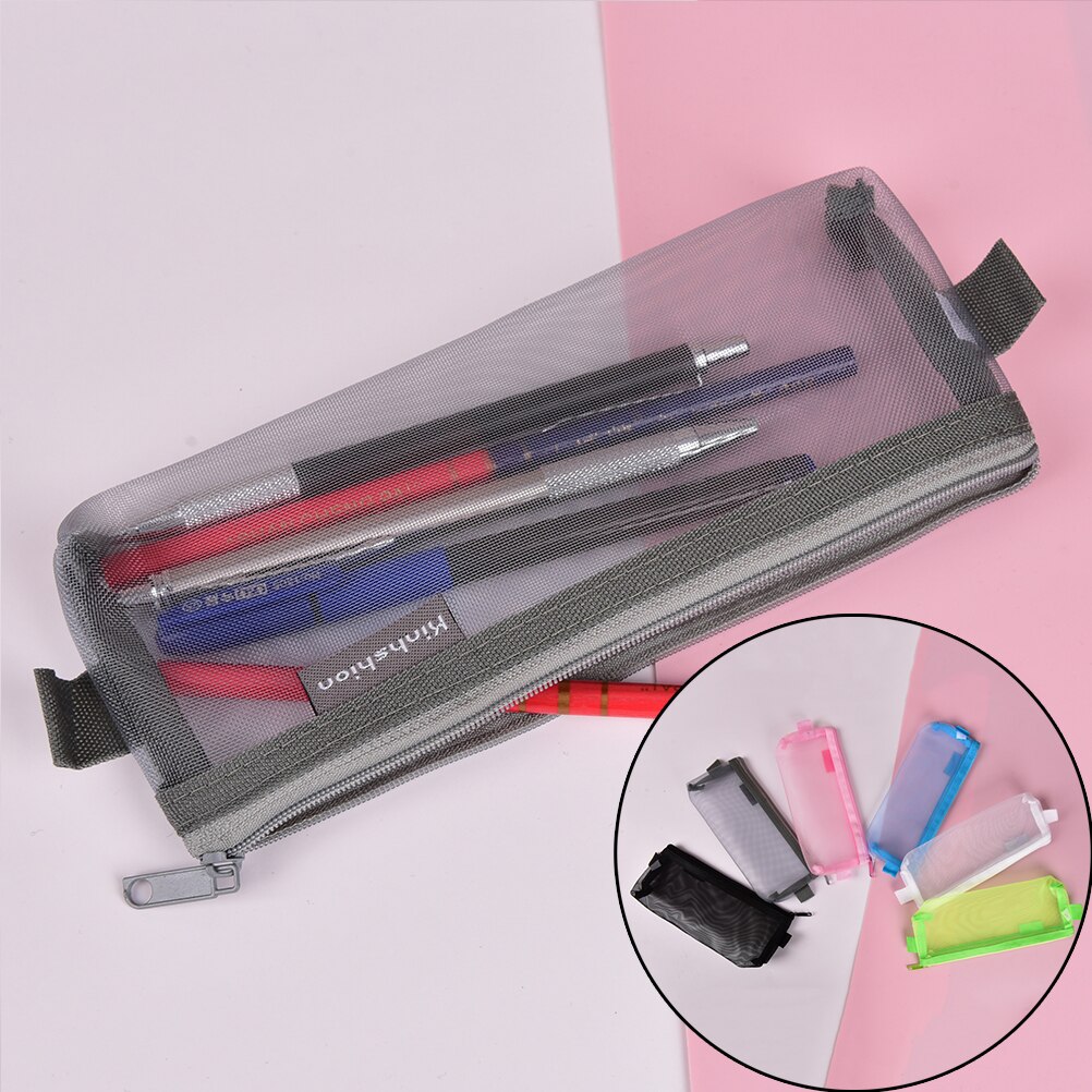 Net Yarn Transparent Pencil Case Lapices Bags Stationery Kit Students Zip File Bag School Supplies
