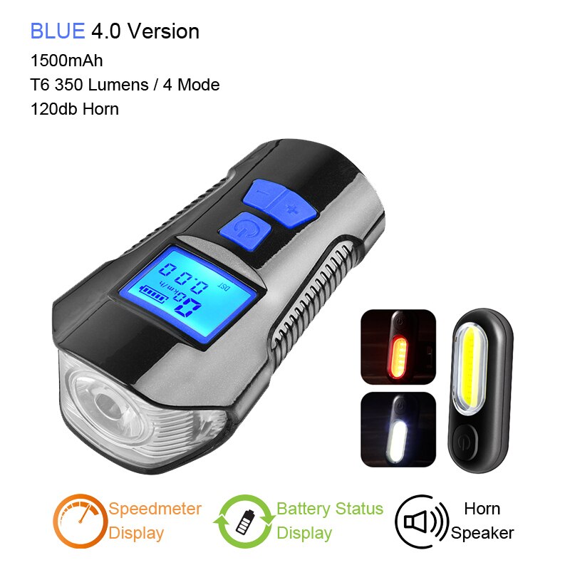 Bicycle Light Computer Speedometer Lights USB Rechargeable Bike Front Light Flashlight LED Warning Cycling Portable Light: bue set B