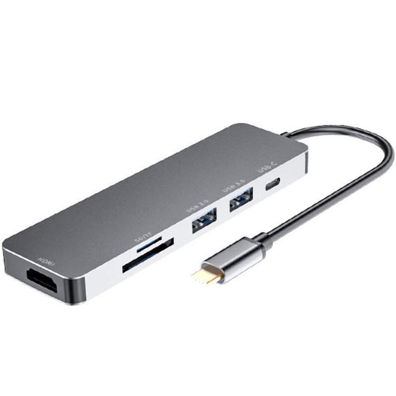 USB C Hub 6 in 1 USB 3.0 Port Expander Adapter 4K HDMI HD PD Fast Charge Docking Station for PC