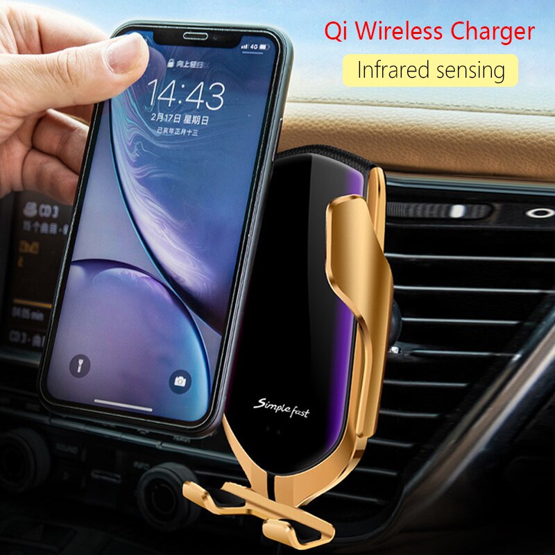 Qi Draadloze Oplader Auto Snel Opladen Beugel voor iPhone X Xs Max XR Samsung S9 S10 Note 8 9 Infrarood sensing Automatische Clip