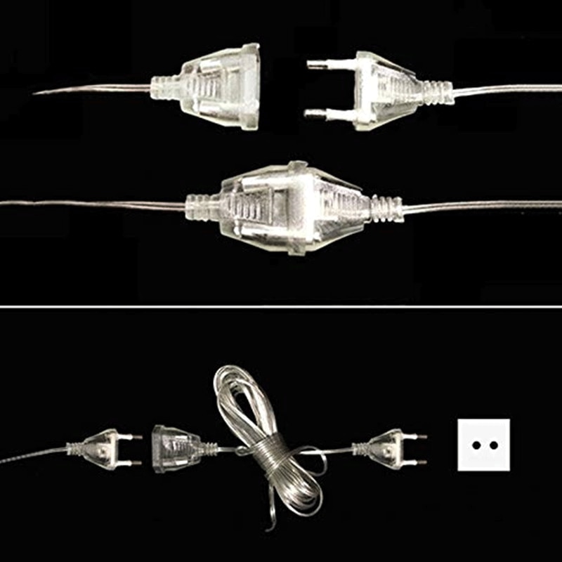Cable extensor de 3/5M, enchufe UE/EE. UU. para Navidad, iluminación para de boda, cadena de luces LED para vacaciones, cable de extensión de luz para cortina