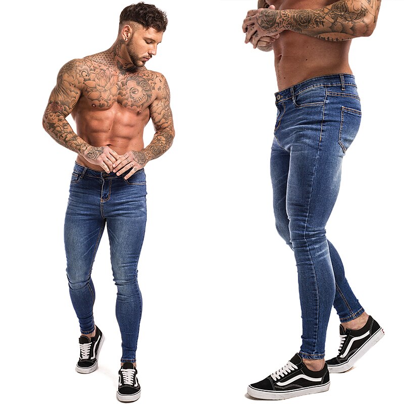 GINGTTO Jeans Men Elastic Waist Skinny Jeans Men Stretch Ripped Pants Streetwear Mens Denim Jeans Blue: blue zm05 / 30