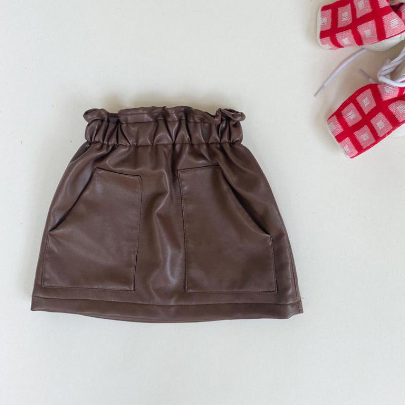 Jupes en Faux cuir pour enfant filles automne jupe en cuir Pu bas enfants fille décontracté solide jupe droite
