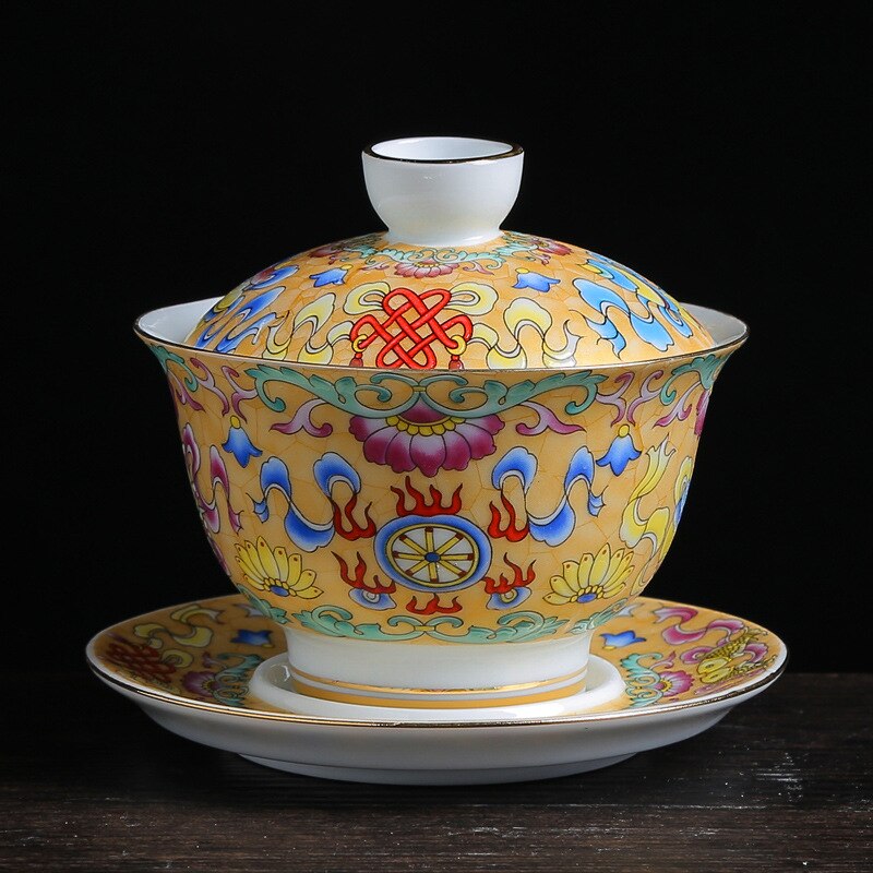 Farverig emalje gaiwan kinesisk te ware sancai te skål service te kop og underkop sæt 150ml tekop te maker: -en
