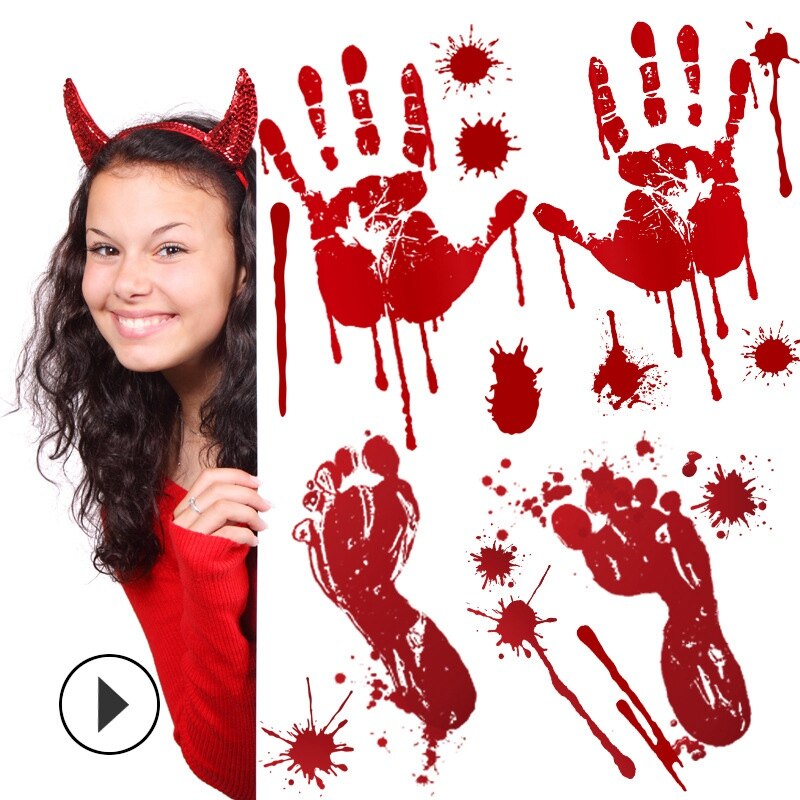 15Pcs Halloween Decoration Bloody Handprints Footprints Bloody Stickers for Shopping Malls, Window Glass,Parties,Etc