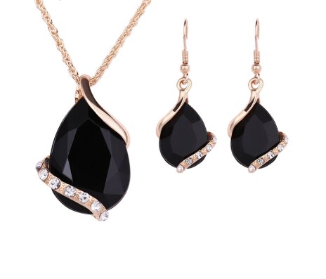 Yunkingdom Charms Wedding Necklaces&Earrings Geometric Crystal Rhinestones Jewelry Sets For Women: black