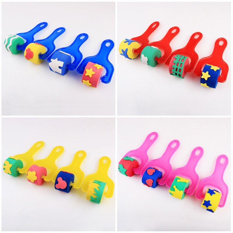 4 Pcs Eva Spons Roller Penseel Verf Graffiti Voor Kinderen Kids Tekening Kleuterschool Art EIG88