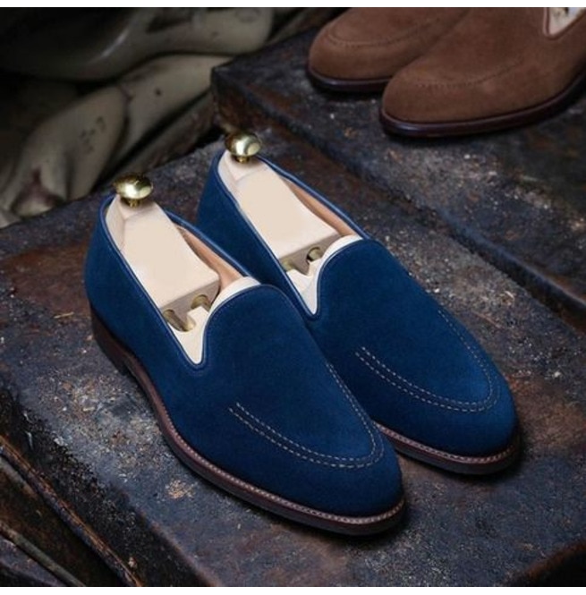 Håndlavet ruskind herresko business mænd afslappet slip-on loafers sko gå fodtøj zapatos de hombre 4 m 734: 44