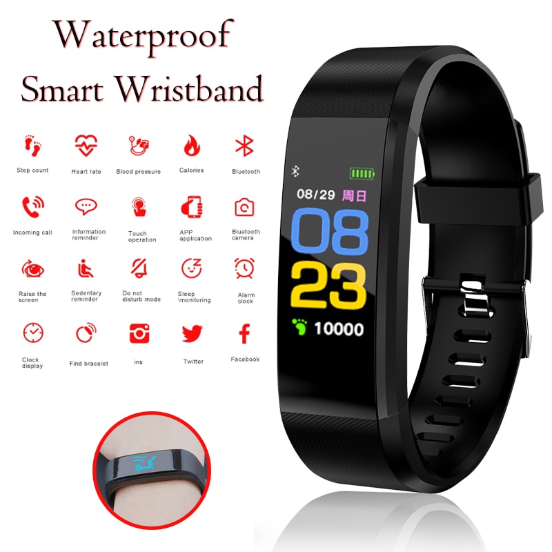 115plus Smart Armband Sport Smart Horloge Mannen Vrouwen Hartslag Fitness Tracker Smart Polsbandjes Voor Android IOS Sluit horloge