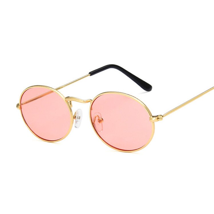Ovale solbriller dame/mand mærke dame solbriller mandlig metal lille stel vintage punk oculos de sol feminino: Guldrosa