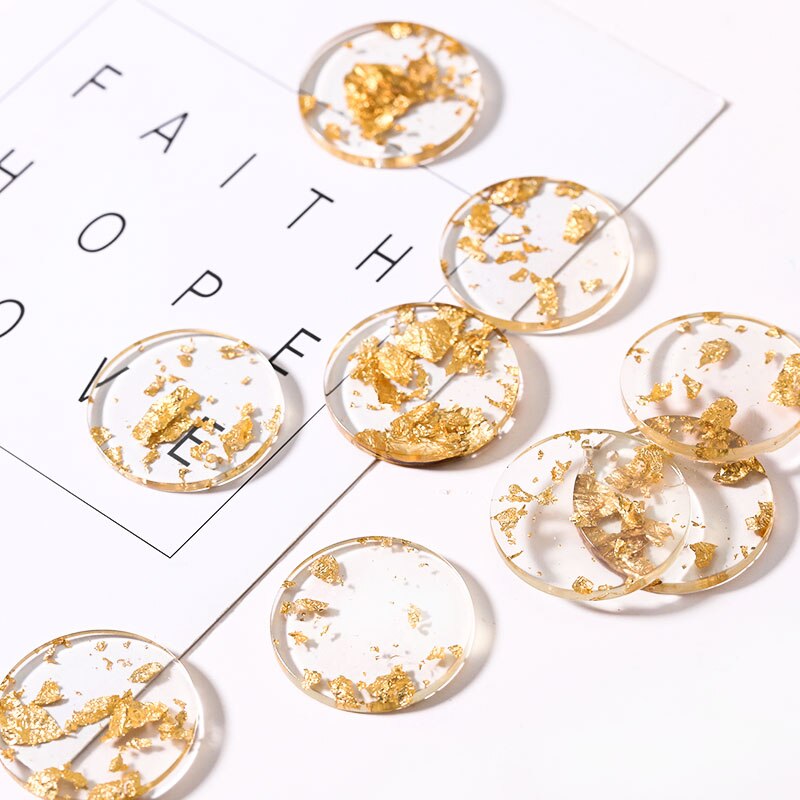 5pz 24/28 millimetri Foglia Oro Rotondo Della Resina Pendenti e Ciondoli per Risultati dell'orecchino Trasparente dell'annata Ciondola Gli Orecchini Gioielli Fai Da Te accessori F188