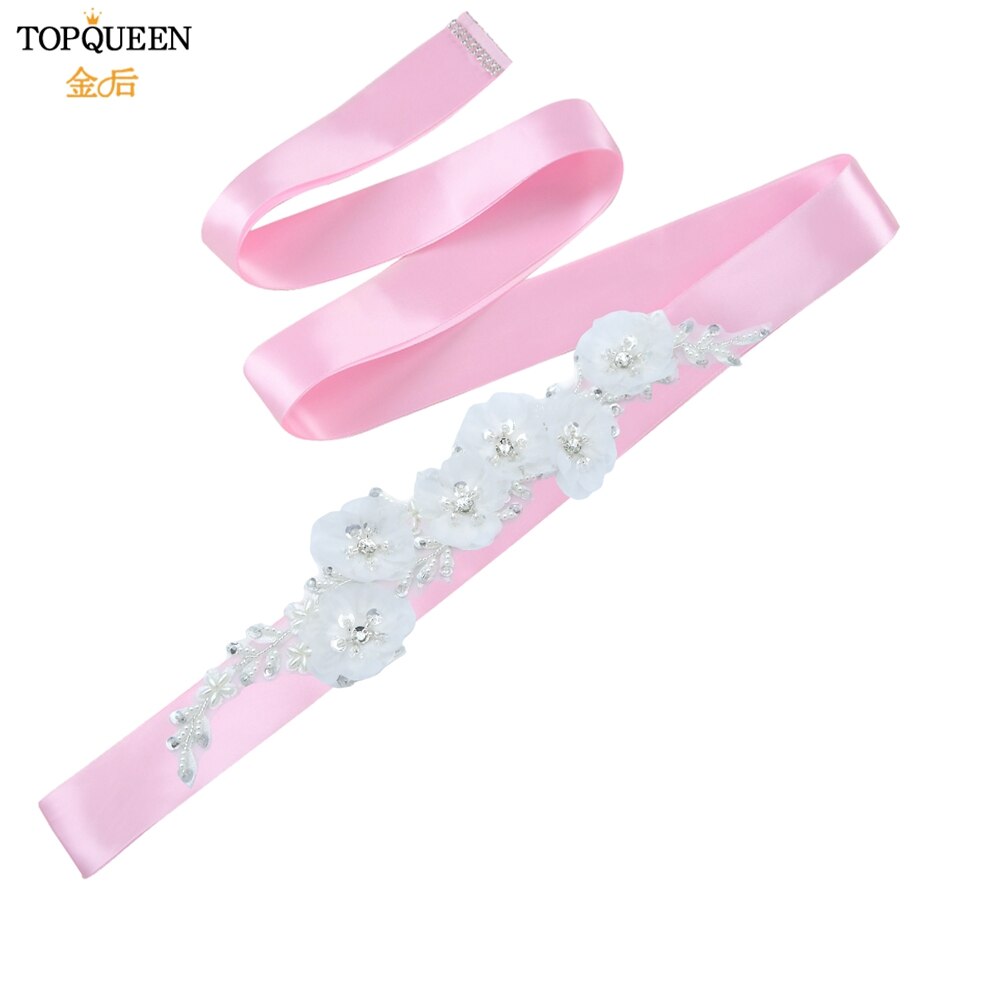 Topqueen Luxe Bruids Riem Applique Riem Met Bloem Bridal Accessoires Sash Vrouwen Witte Bloem Riemen Riem S249: Pink