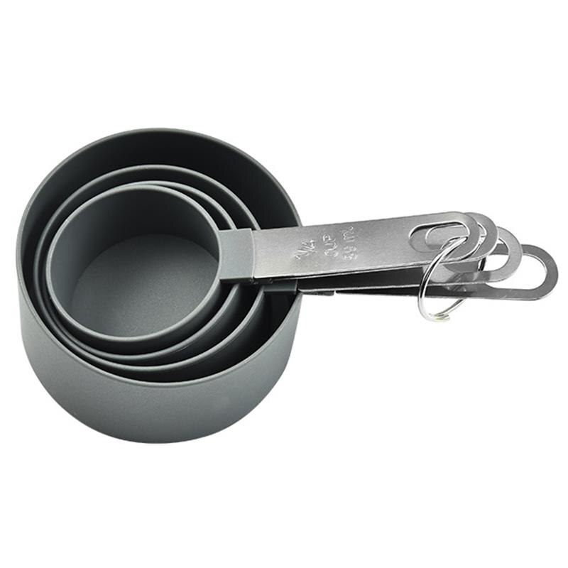 4PCS Stainless Steel Handle Measuring Cup Set Plastic Mixed Sizes Measuring Spoons Small Tablespoons Multi Purpose Spoons: grey