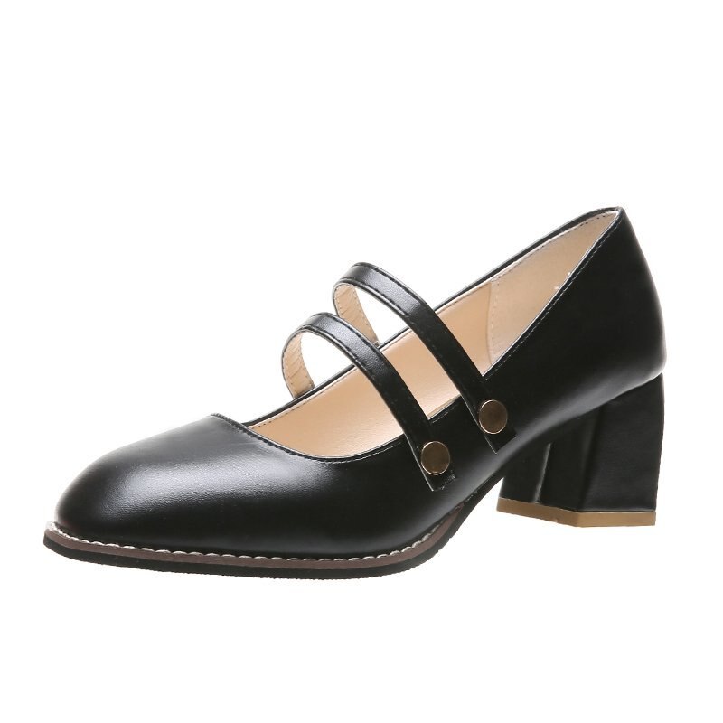 Women Mary Janes Shoes Square Toe Pumps Square Heeled Dress Shoes Double Band High Heels Big Size 41 42 Zapatos mujer 8835C: Black / 41