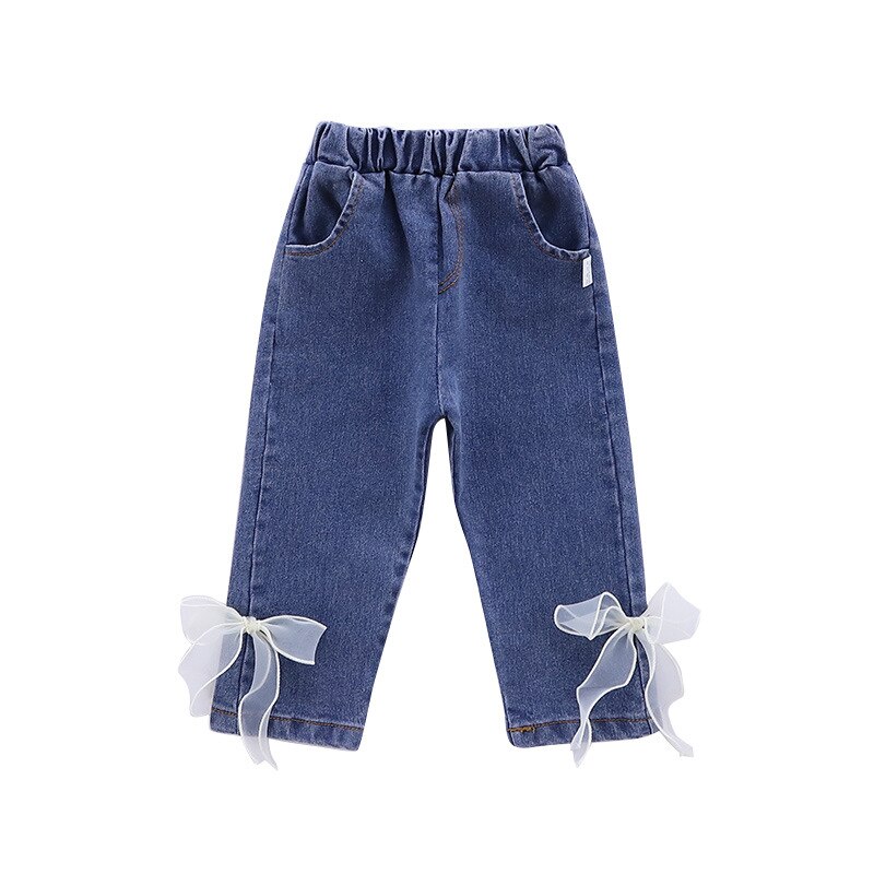 Baby jenter søte jeans høst barnesløyfe lange bukser uformelle denimbukser barn barneklær