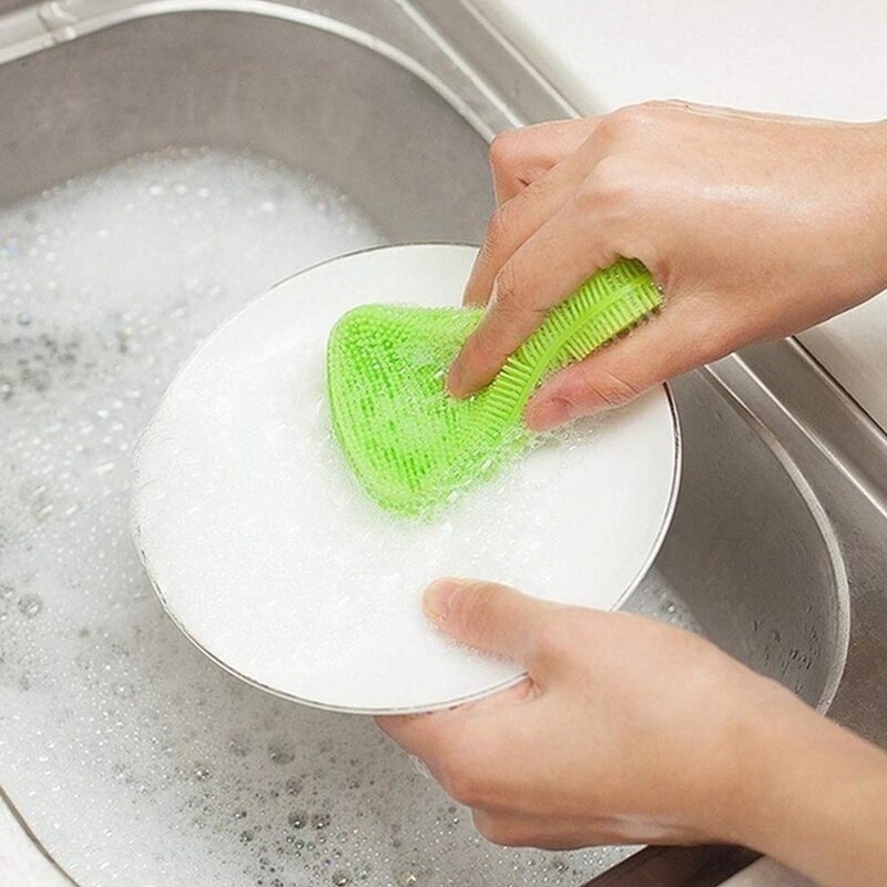 3Pcs/set Silicone Dish Washing Sponge Scrubber Kitchen Cleaning Antibacterial Tool Dish Bowl Cleaning Brush Scouring Wash Pad