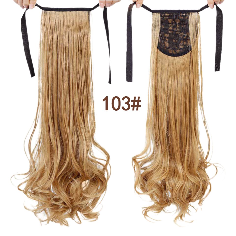 HUAYA 22 Inch Synthetic Long Curly Ponytail Clip In Hair Extensions Tail on False Hair Black Blonde Brown Pony Tail Hairpieces: 006-103