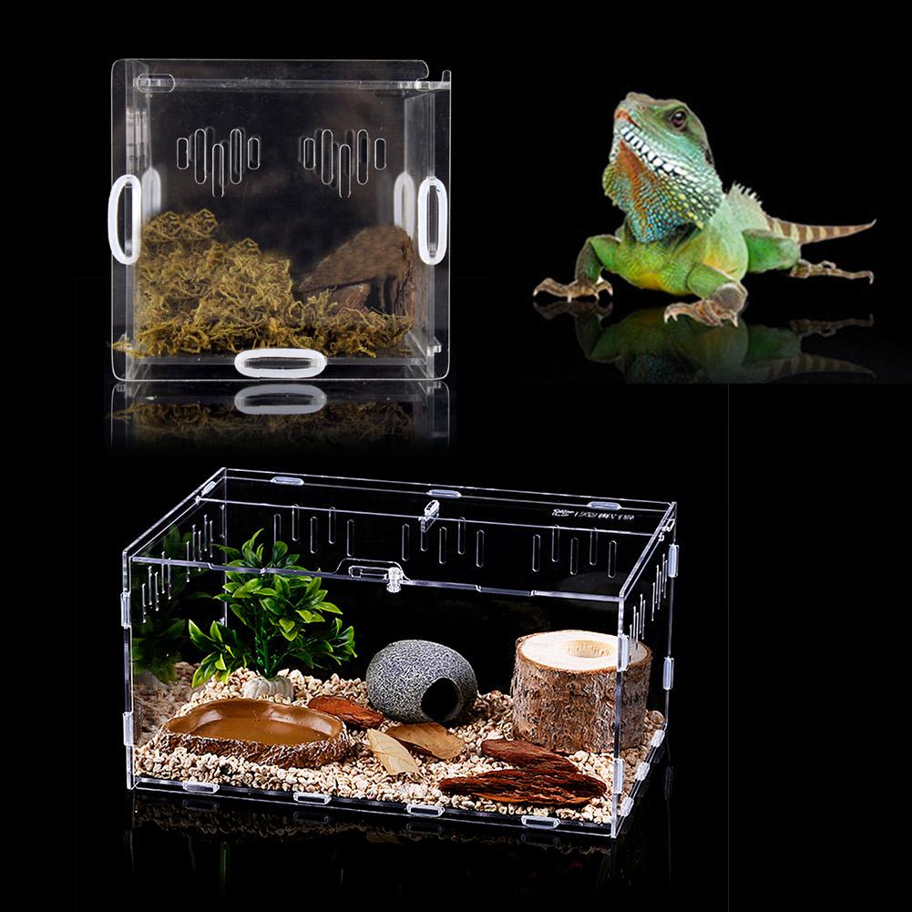 Latest Reptile Breeding Box Acrylic Transparent Sliding Cover Reptile Tank Insect Spiders Tortoise Lizard Feeding Box Terrarium