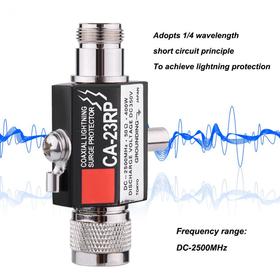 Lightning Arrestor Lightning Surge Protector N Male Plug to N Female Coaxial 0-2.5GHZ 400W CA-23RP 50ohm DC-2500MHz N Connector