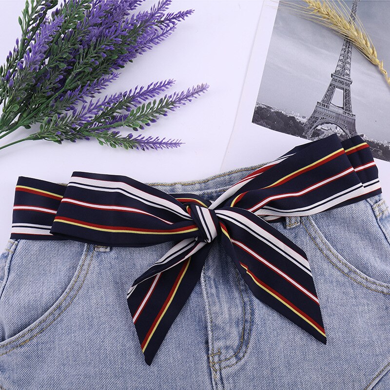 Tela anudada con estampado de flores a rayas para mujer, cinturón de gasa, lazo estampado, cuerda para vestido, abrigo, cintura, pretina femenina decorativa