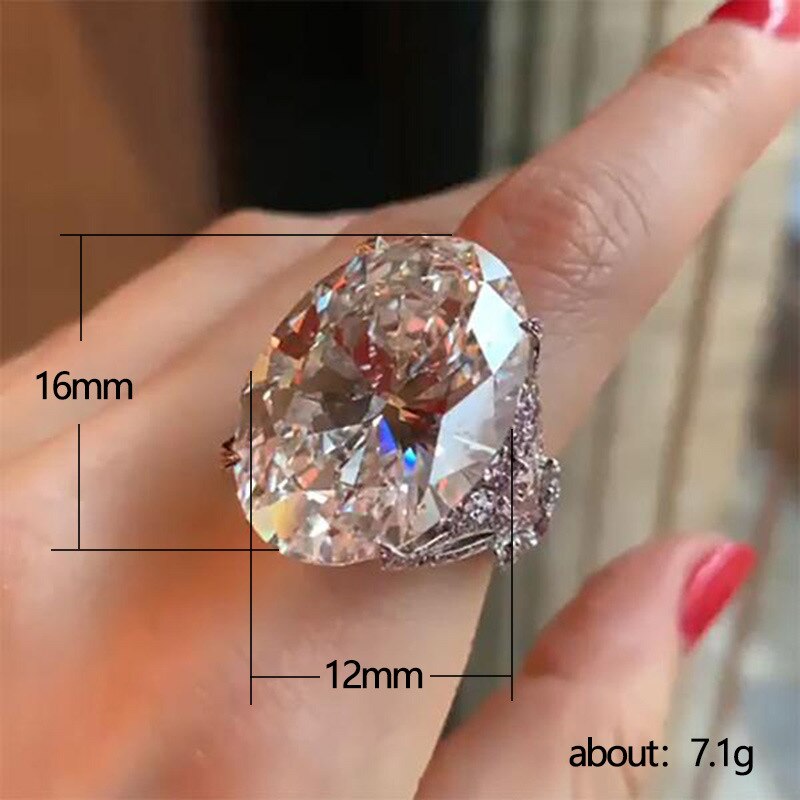 Luxe Vrouwelijke Grote Ovale Crystal Rhinestone Engagement Ring Leuke Zilveren Zilveren Zirkonia Steen Ring Vintage Trouwringen Voor Vrouwen