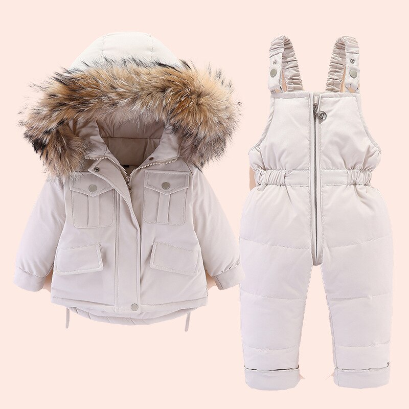 0-4Y Winter Down Jas 2 Stuks Set Jas + Jumpsuit Baby Meisje Jongens Thicken Warm Bontkraag Jas Kids Jongens baby Snowsuit Kleding