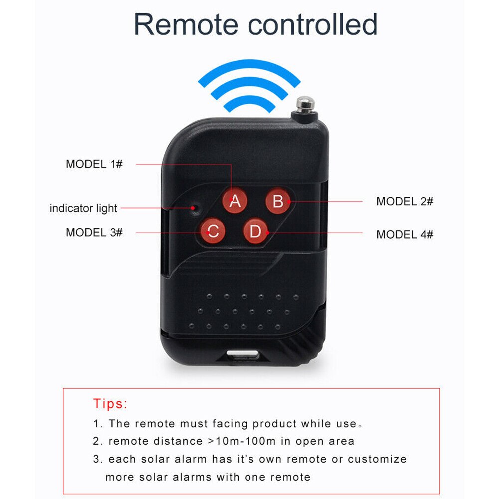 Outdoor Solar Powered Sound Alarm Strobe Light Flashing 8LED Motion Security 1*Alarm Strobe Light 1*USB Cable 1*Remote Control
