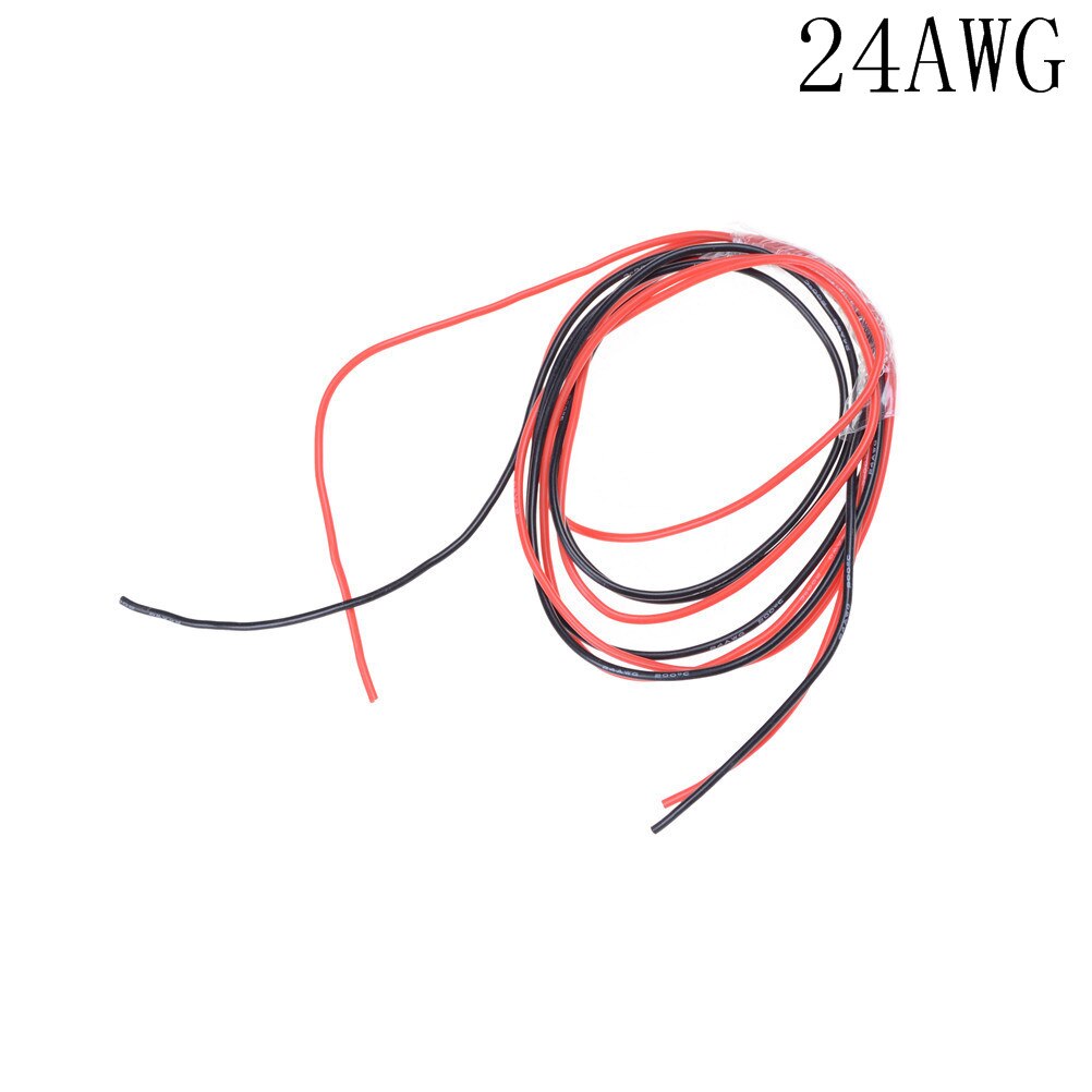 1 meter sort  +1 meter rød siliciumtråd 12 awg 14 awg 16 awg 22 awg 24 awg varmebestandig blød silikone silica: 24 awg