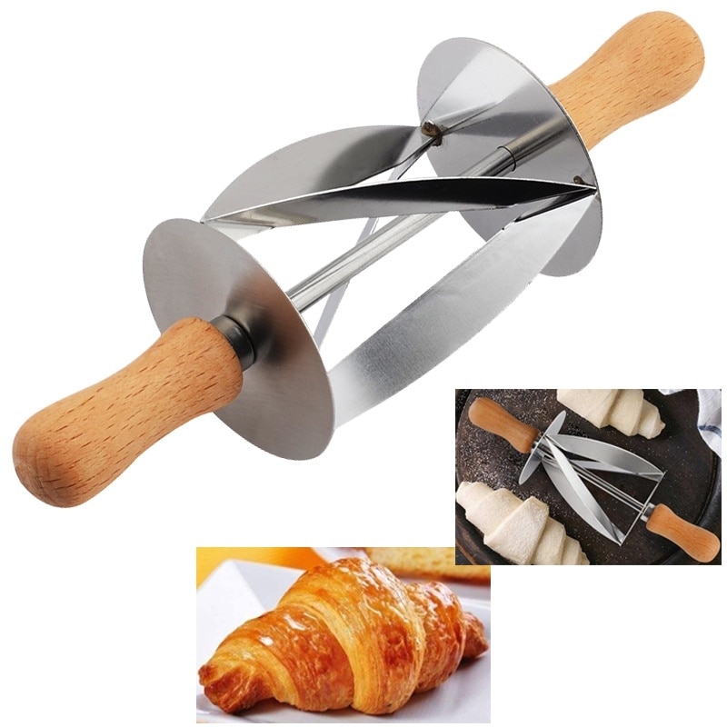 Rvs Rolling Cutter Maken Croissant Brood Wiel Deeg Gebak Mes Houten Handvat Bakken Keuken Mes