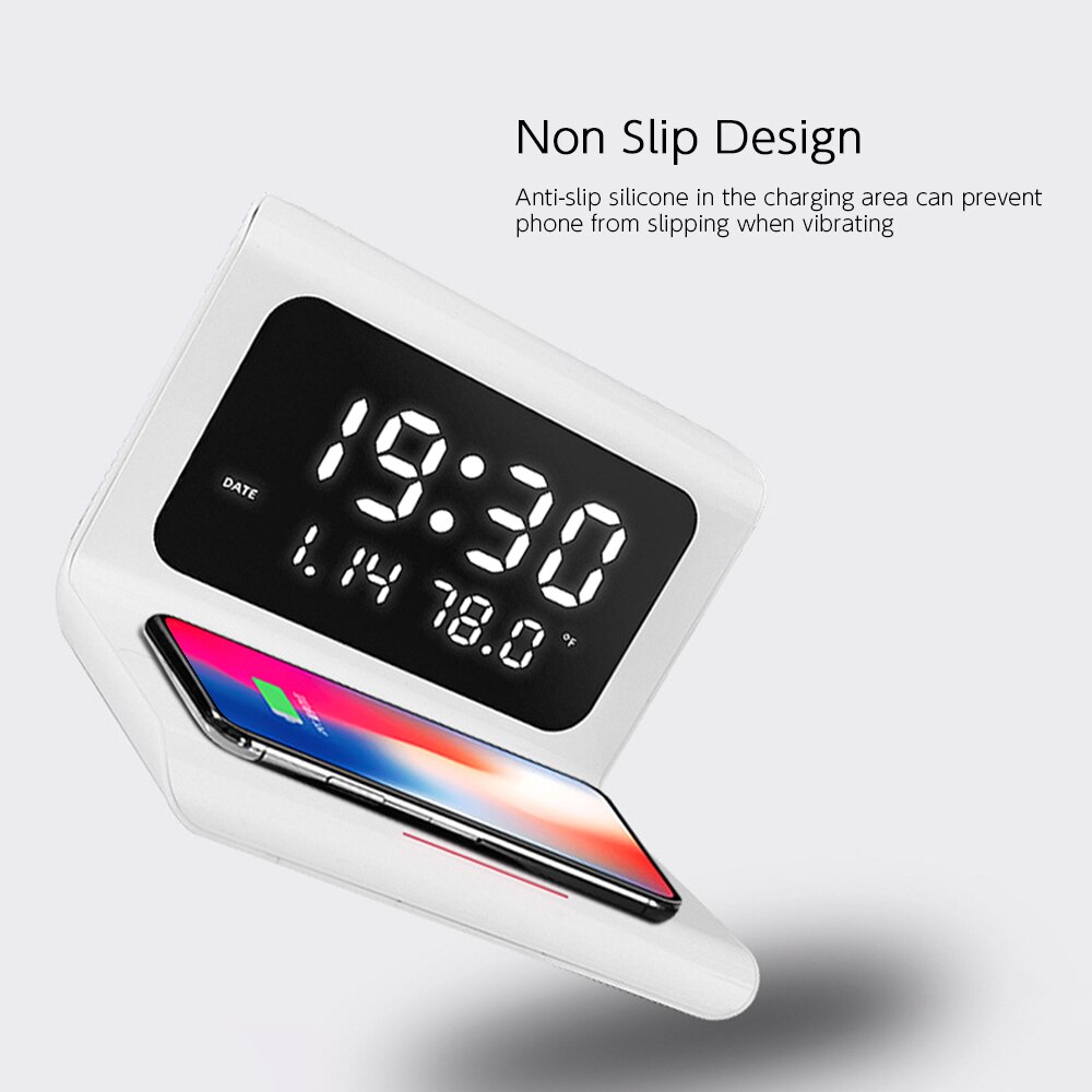 2 in1 trådløse oplader pad vækkeur digital led elektrisk vækkeur termometer qi trådløs opladning pad station til telefon