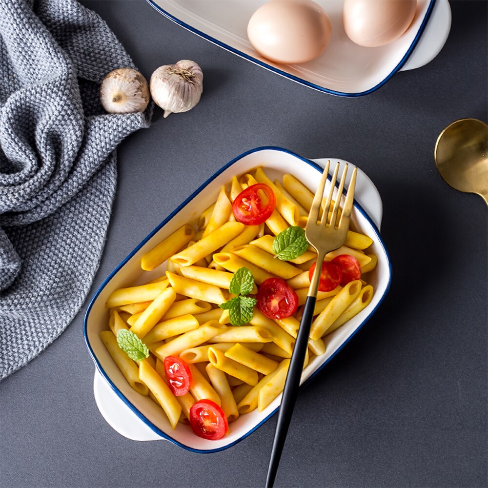 Ceramics Rectangular Baking Dishes with Handle for Oven Ceramic Baking Pan Lasagna Casserole Pan Individual Bakeware