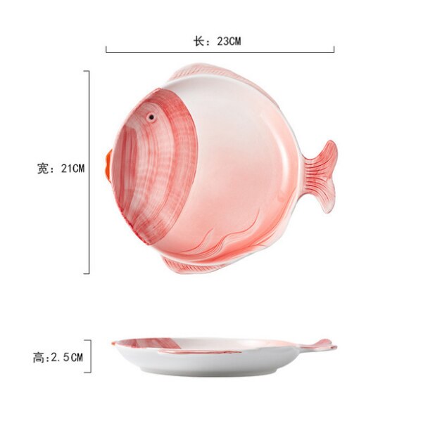 Cuencos y platos de cerámica con forma de pez, pintados a mano y esmaltados con dibujos animados, cuencos y platos para el hogar de un solo color.: Rosa -l