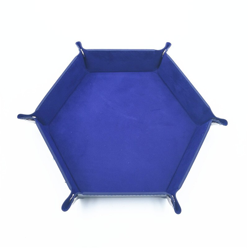 Hexagone pliable plateaux de rangement en cuir PU velours dés plateau bureau clé portefeuille boîte de rangement de pièces divers plateau 18*18cm: Dark Blue