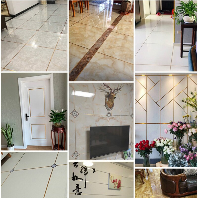 Baldosa de costura plateada y dorada de 0,5 cm/1cm, para el hogar pegatina de suelo impermeable, decoración para el baño, autoadherencia impermeable