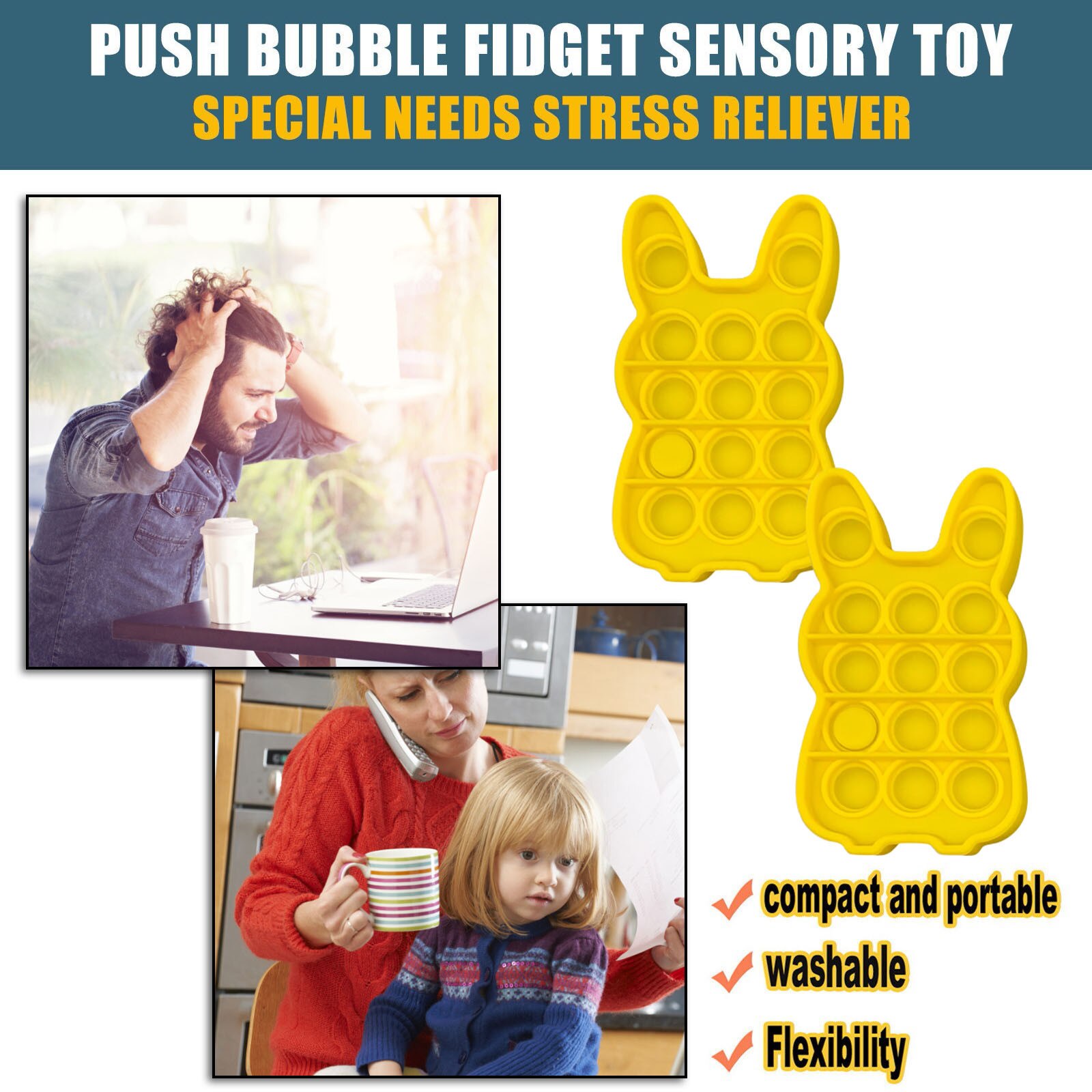 2Pc Push Bubble Fidget Zintuiglijke Speelgoed Autisme Speciale Behoefte Stress Reliever Helpen Stress Schattige Konijn Vorm Kleurrijke Relief speelgoed