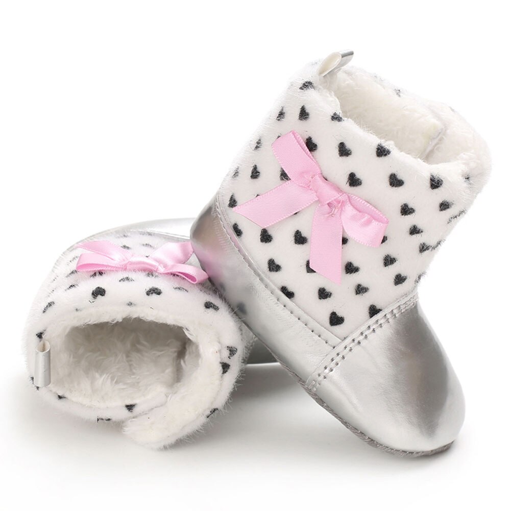 Brand Baby Meisje Jongen Snowboots Winter Laarsjes Baby Peuter Pasgeboren Wieg Schoenen Katoen Winter Warme Zachte Boog: Zilver / 9 and 11 Months