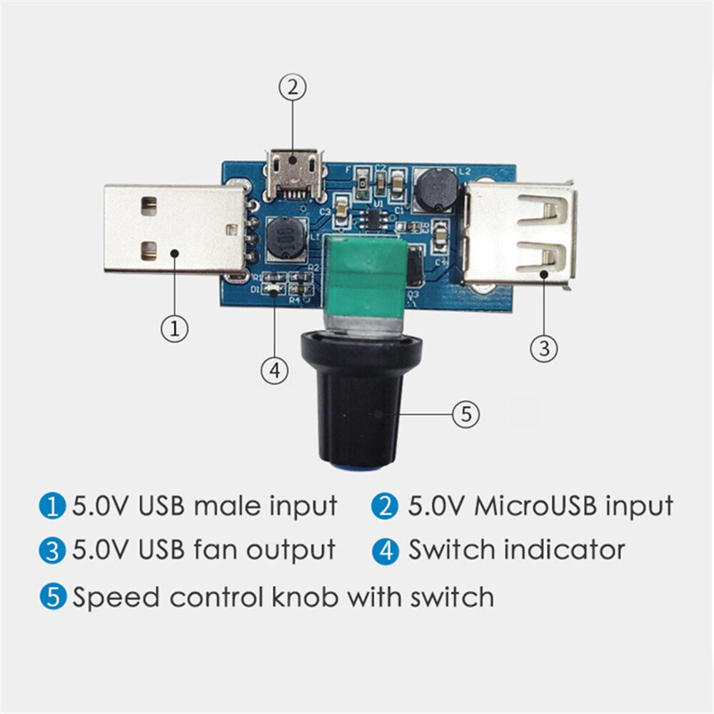 USB Fan Speed Controller Stepless Speed Controller Reducing Noise Multi-stall Adjustment Governor