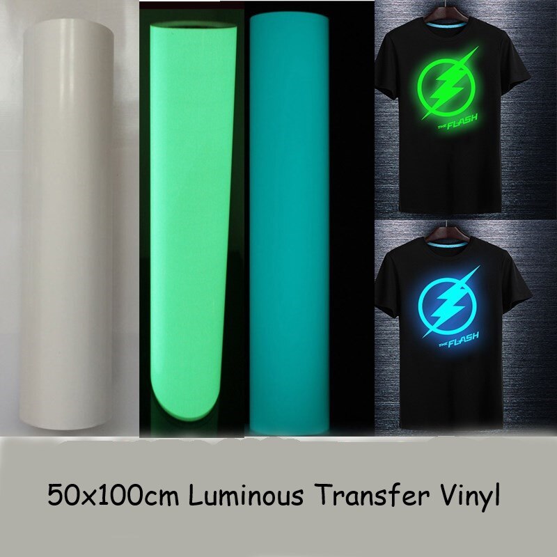 50 cmx 100cm t-shirt lysende pu varmeoverførsel vinylprint skæreplotter varmepressejern på