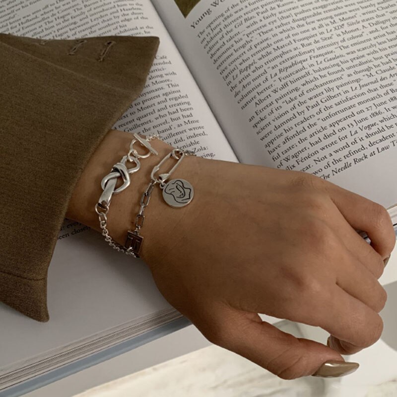 Foxanry 925 Sterling Zilveren Armband Accessoires Trendy Elegante Vintage Creatieve Portret Hanger Pin Sieraden Voor Vrouwen