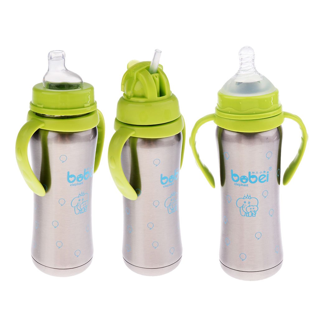3-in-1Baby Fles 240 Ml Rvs Babymelk Zuigfles Sippy Cup Met Handvat Bidon Cup Voor Baby Peuter