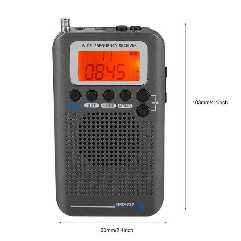 Portable Full Band Radio Aircraft Band Receiver FM/AM/SW/ CB/Air/VHF World Band with LCD Display